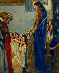 William Russell Flint - 'All the ladies said at one voice: ''Welcome, Sir Tristram!'' ...' from ''Le Morte d'Arthur: The Book of King Arthur and his Noble Knights of the Round Table'' (1910-11)