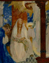 William Russell Flint - 'And a maiden bare that Sangreal, and she said openly: ''Wit you well, Sir Bors, that this child is Galahad.''' from ''Le Morte d'Arthur: The Book of King Arthur and his Noble Knights of the Round Table'' (1910-11)