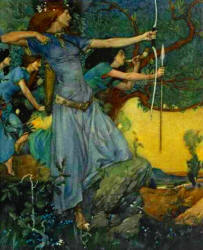 William Russell Flint - 'She was a great huntress, and daily she used to hunt, and ever she bare her bow with her' from ''Le Morte d'Arthur: The Book of King Arthur and his Noble Knights of the Round Table'' (1910-11)