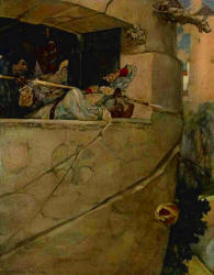 William Russell Flint - 'The dolorous stroke ...' from ''Le Morte d'Arthur: The Book of King Arthur and his Noble Knights of the Round Table'' (1910-11)