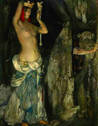 William Russell Flint - 'So by her subtle working she made Merlin to go under that stone ...' from ''Le Morte d'Arthur: The Book of King Arthur and his Noble Knights of the Round Table'' (1910-11)