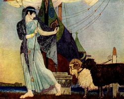 William Russell Flint - 'Circe meanwhile had gone her way and made fast a ram and a black ewe by the dark ship' from ''The Odyssey of Homer'' (1924)
