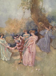 William Russell Flint - 'Enter Bunthorne, crowned with Roses and hung about with Garlands' for 'Patience; or, Bunthorne's Bride' from ''Savoy Operas'' (1909)