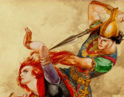 Detail from Willy Pogany's 'Cu Chulainn and the Battle-Goddess' for ''The Frenzied Prince''